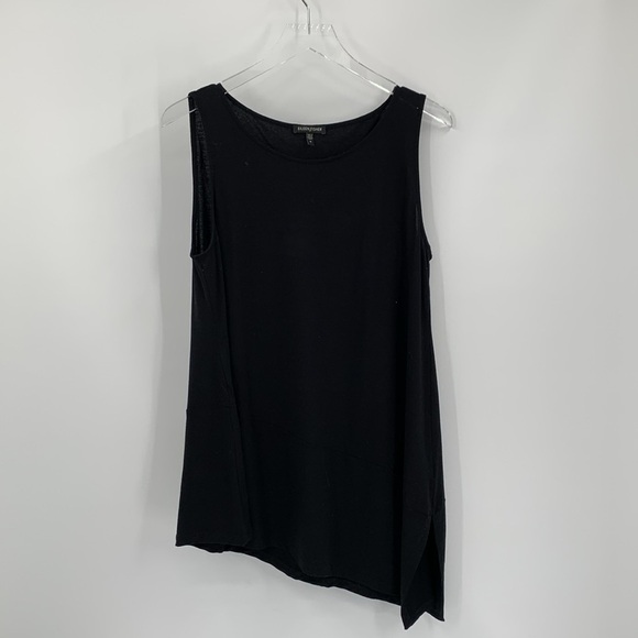 Eileen Fisher diagonal hem tunic knit black shirt top blouse sleeveless Medium M - Picture 1 of 4